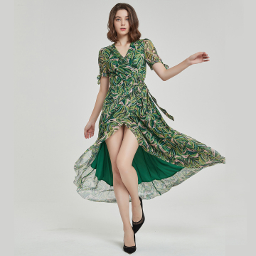 lady long casual fashion printed chiffon dress