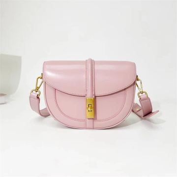 Bolsa de couro clássica de couro diagonal rosa