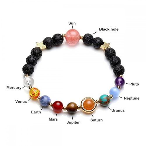 Gemstone Planetary bracelet Natural Stone Quartz Elastic Adjustable Bracelet for Men Women