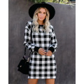 Long Sleeve Plaid Pullover Sweater Dress