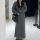 Women Casual Loose Retro Grey v-neck Long-sleeved Dress