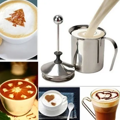 AD-Manual Milk French Press Coffee Maker Stainless Steel Hand Pump Milk Foamer Handheld Milk Jug