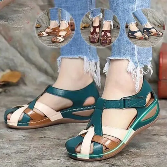 Vintage Sandals Women Shoes PU Buckle Strap Sewing Ladies Wedges Sandals Woman Platform Comfort Female Shoes Casual Footwear