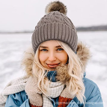 Beanies with Pom Slouchy Knit Cuffed Caps