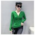 v-neck mesh long sleeve women