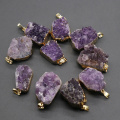 Natural Amethyst Cluster Pendant Healing Crystal Cluster Necklace Raw Gilded Edge Geode Decor Handmade Purple Crystal H