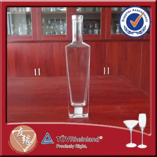 finest flint glass food safe customized bar top finish flat square 375 ml spirits glass bottle for alcohol