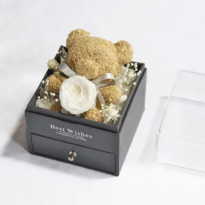Eternal Rose Jewelry Box: Valentine's Day Gift with David Austin Rose and Mini Bear Toy