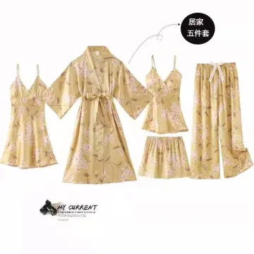 Custom 5 Pcs Sets Satin Women Sleepwear Pyjama Sets