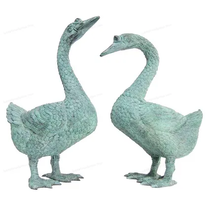 Beautiful garden decorative bronze goose statue goose figurines with green painting