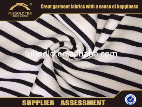2016 Latest Design 95 / 5 Polyester Spandex Black White Stripe Print Linen Fabric For Fashion Dress