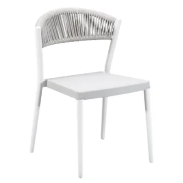 White Aluminum Stackable Outdoor Dining Chair with Rope Back and Sling Seat