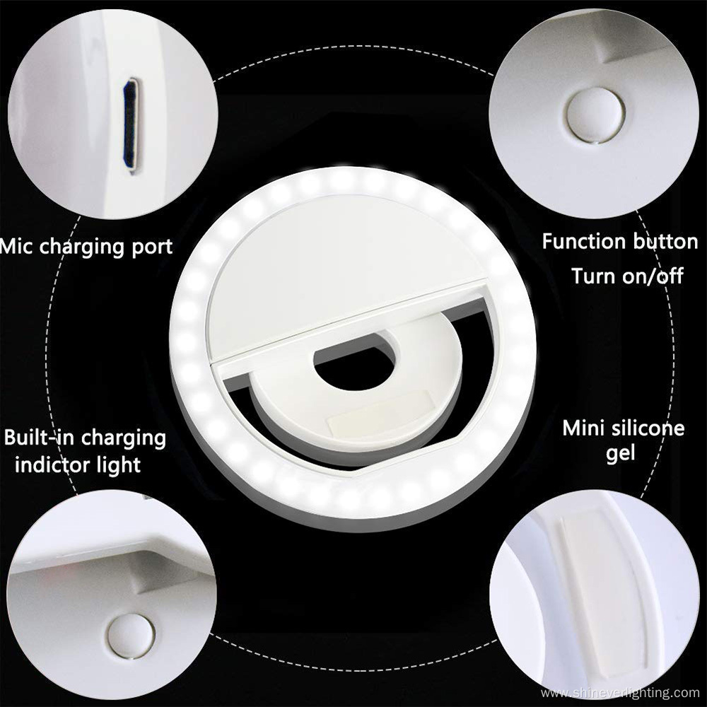 Portable USB Rechargeable LED Selfie Ring Light