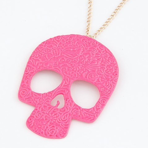 Various colors Cute skull head design long chain necklace zinc alloy color painting pendant necklaces for women wholesale