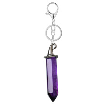 Amethyst Hexagonal Prism GunBlack Wizard Cap Pendant Keychain