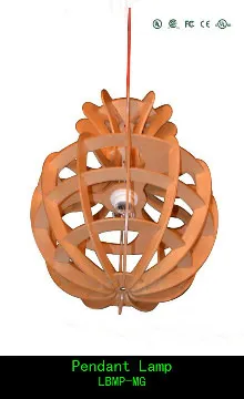 Mushroom shaped indoor wood pendant lamp