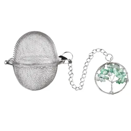 Natural Healing Crystal Tree of Life Tea Infuser,Tea Steeper for Loose Tea,7 Chakra Gemstone Pendant Stainless Steel Mesh Tea