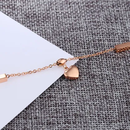14k stainless steel rose gold heart anklet