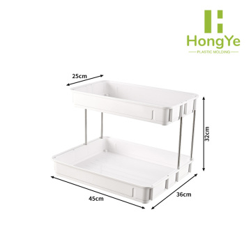 Estante de almacenamiento de plástico de 2 niveles con compartimentos multiusos