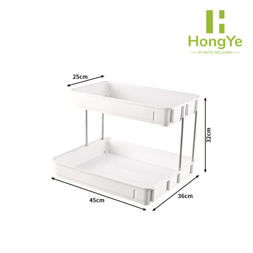 Estante de almacenamiento de plástico de 2 niveles con compartimentos multiusos
