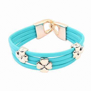 Fluorescent blue/hot sale/for sisters friendship/PU leather bracelets, OEM/ODM orders are welcome
