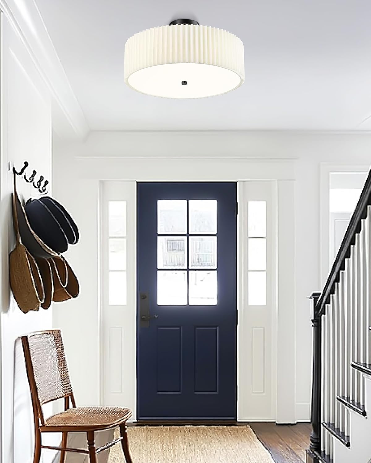 Semi Flush Mount Ceiling Lights with Drum White Pleated Fabric Shade for Nursery Hallway Bedroom Kitchen (7)