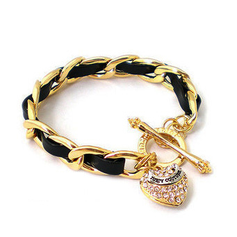 Hot Sell Gold Shamballa Black Chain Crystal Bracelet Wgb-147-36