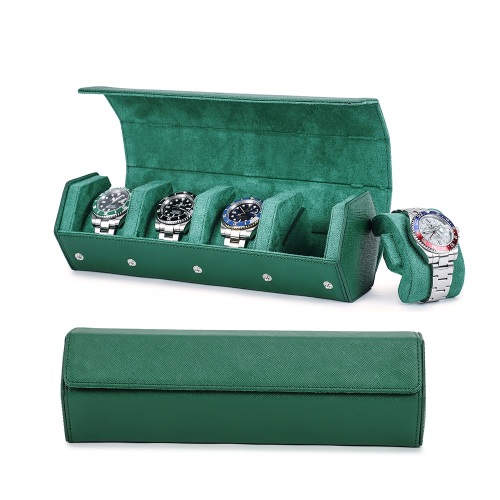 Green Leather Roll Embossed Logo Storage Watch case