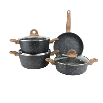 Best PFOA-Free 7Pcs Forged Aluminum Marble Cookware Set with Wooden Handles