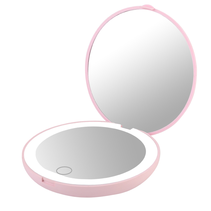 Espelho de maquiagem portátil cosmético com luz