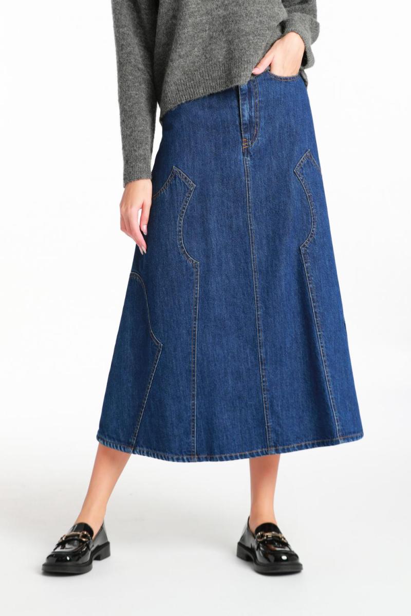 Splicing Large Swing Long Denim Skirt