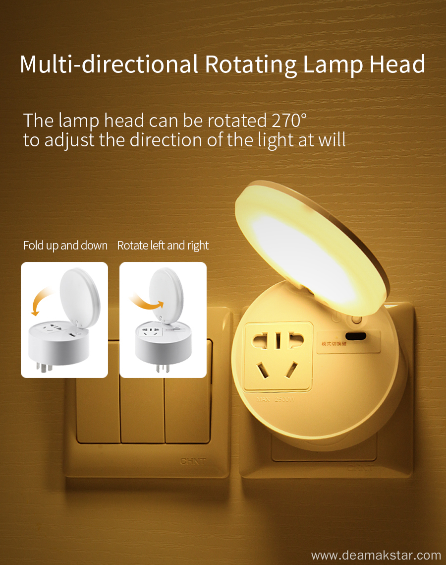 Plug Foldable Bedroom Led Light With Charging Socket