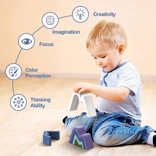 Blocchi di impilamento arcobaleno in silicone per bambini piccoli