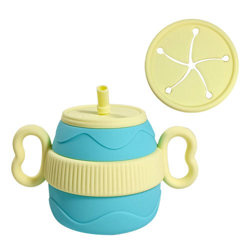 Cupă pentru gustări cu paie din silicon Wave 2 în 1 pentru copii mici