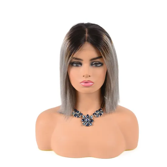250 Density Brazilian 180 Closure 10 Inch Lace Front Grey Bob Human Hair Wigs For Black Woman