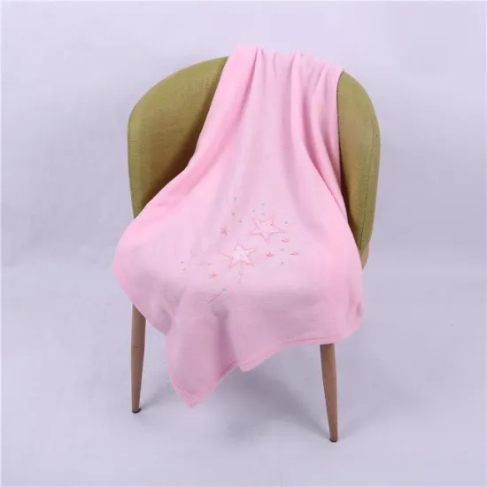 Wholesale Custom Rabbit Sheep Star With Embroidery Logo Pink Blue Flannel Fleece Baby Blanket