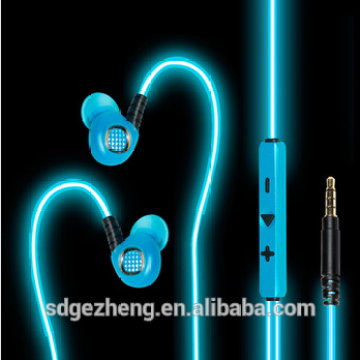 whosale EL wire earphones for smartphones pink yellow ice blue in-ear style earphone luminescent rhythm with beat of music