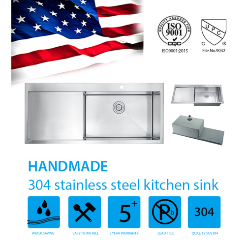 Saliran Stainless Steel 304 Tenggelam Dapur Buatan tangan