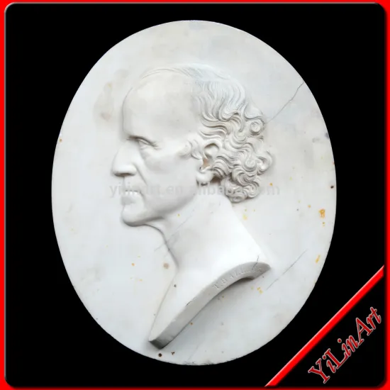 Marble Wall Relief Sculpture, Relief Wall Art with Man Bust Statue