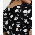 Flower printed blouse cross tie on the front