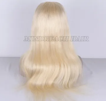 Brazilian human hair full lace wig straight full lace human hair wig 20" length #613 blonde color human hair lace mono wig