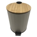 Lata de lixo redonda com lábio de bambu