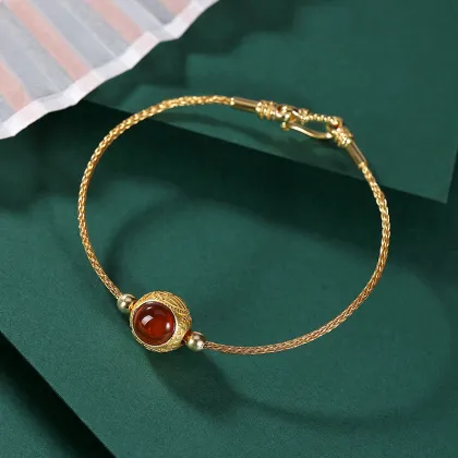 Gold-Plated Natural Garnet Inlaid Temperament Retro Bracelet