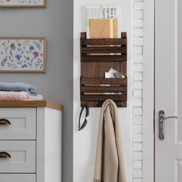 Wall Mounted Wood Mail Storage Rack with Hooks