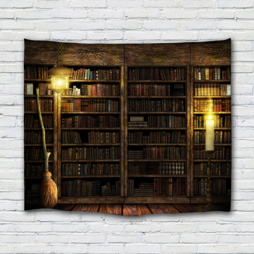 Bookshelf Backdrop Tapestry Vintage Bookrack Library Wall Hanging College Study Room Tapestries Wall Art for Bedroom Livingroom