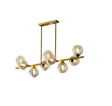Modern Golden Glass Chandelier with Suspended Iron Art