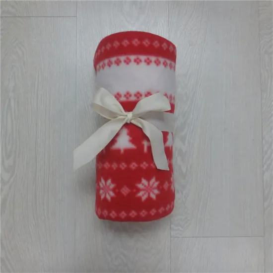 100% Polyester Custom Logo Full Color Print Polar Fleece Blanket With Bow Wrap