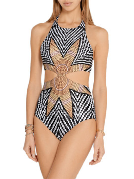 Women Sexy Printed Bodysuit Lady Fashion One Piece Halter Backless Swimwear