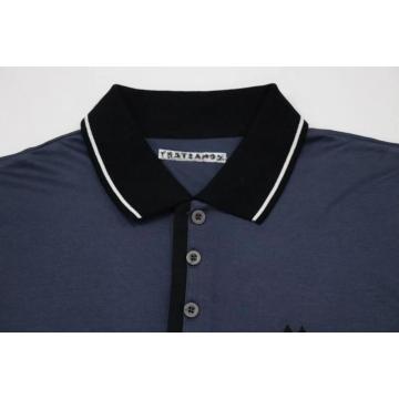 Polo maciço de mercerize masculino com meia abertura de ziguezague