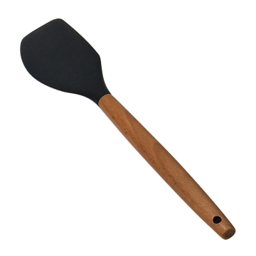 Spatula silikon hitam dengan pegangan kayu - scraper kue adonan